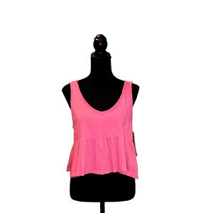 NWT Abound Tank Top Small Pink Peplum Ruffle V-Neck Sleeveless Babydoll Shirt